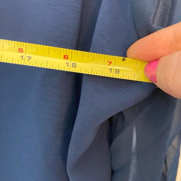 Navy blue sheer long sleeve blouse with pearl details 3XL - Picture 4 of 5